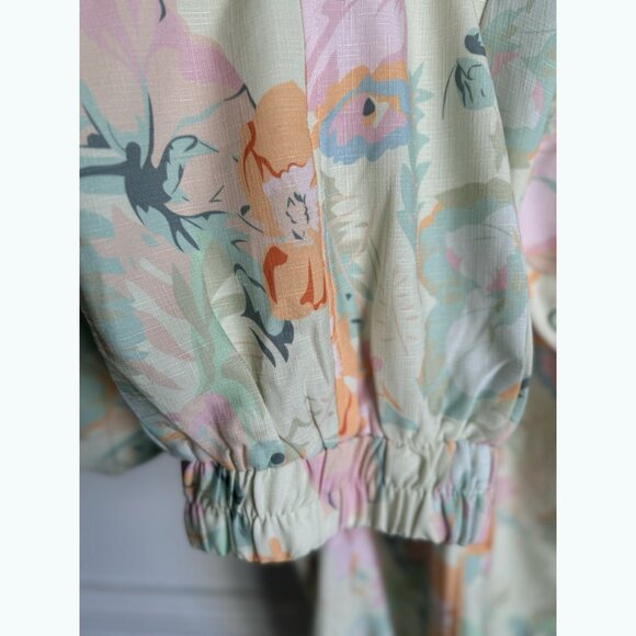 L'Atiste Floral Utility Jogger Jumpsuit Sz 2X Roll Tab Sleeve Cottagecore Casual - Picture 8 of 13